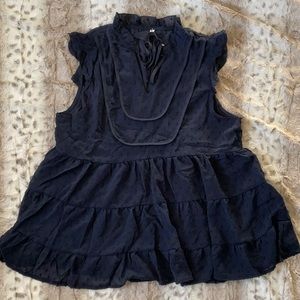 Dark Blue Swiss Dot Flutter Sleeve Top